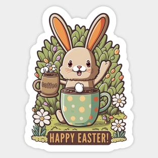 Happy Easter Cute Easter Bunny Floral Egg Hunting Coffee Lover Sticker